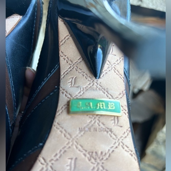 L.A.M.B. Peep toe black & brown leather cut out ankle boot heel Sz-7.  G - Picture 6 of 11